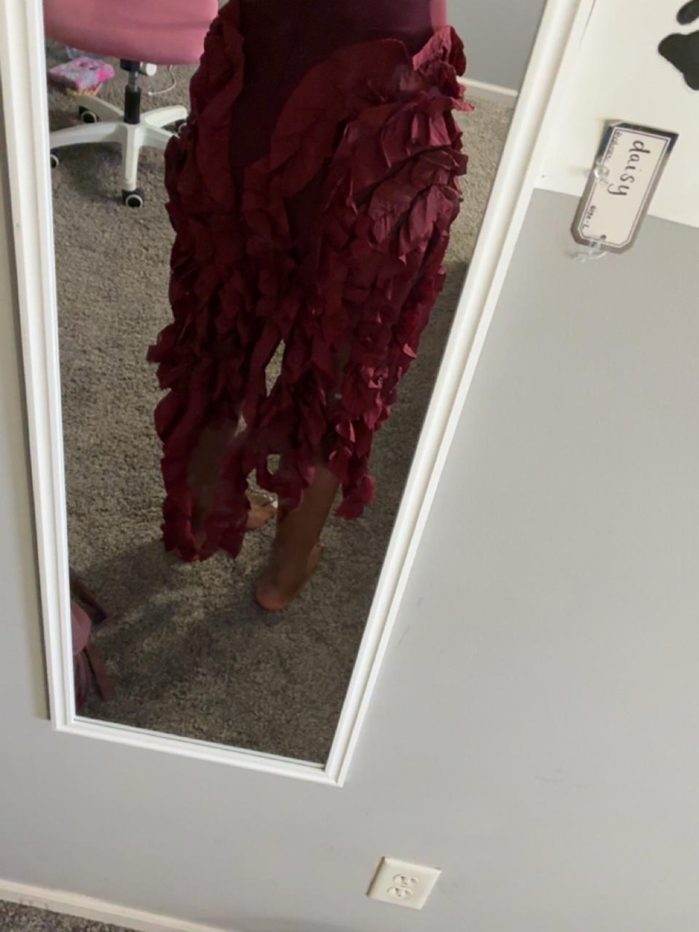 AKIRA Burgundy Ruffle Midi Dress